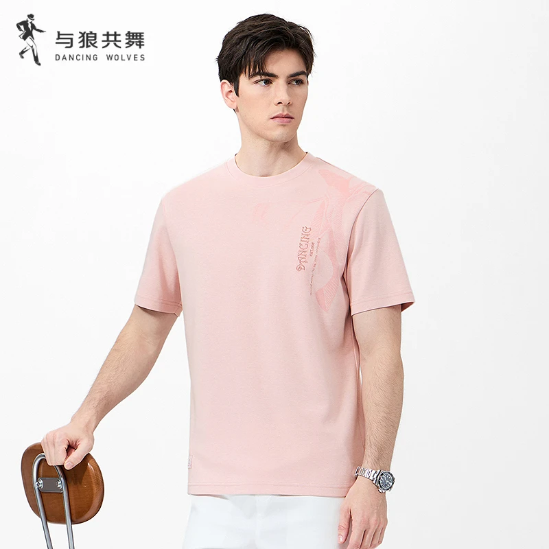【重磅易打理】与狼共舞25夏季新款亲肤透气国风印绣男T恤休闲圆领