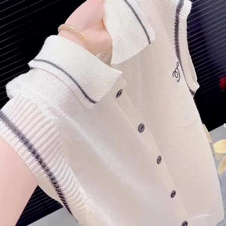 简约白色翻领无袖短袖T恤女夏慵懒风高级感小众百搭气质减龄T恤