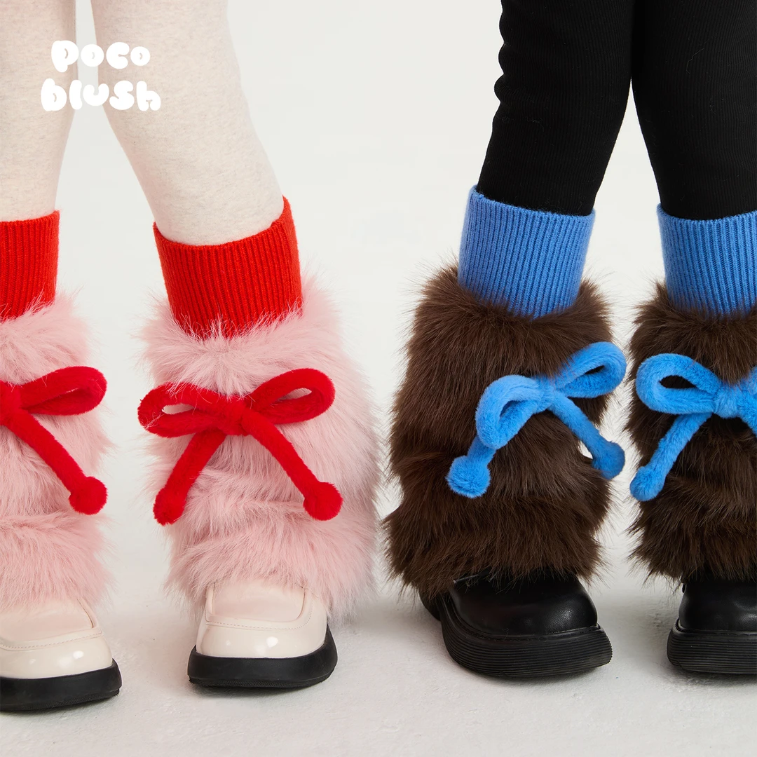 pocoblush【小羊的蝴蝶结】毛绒腿套女童秋冬款保暖打底袜套防寒