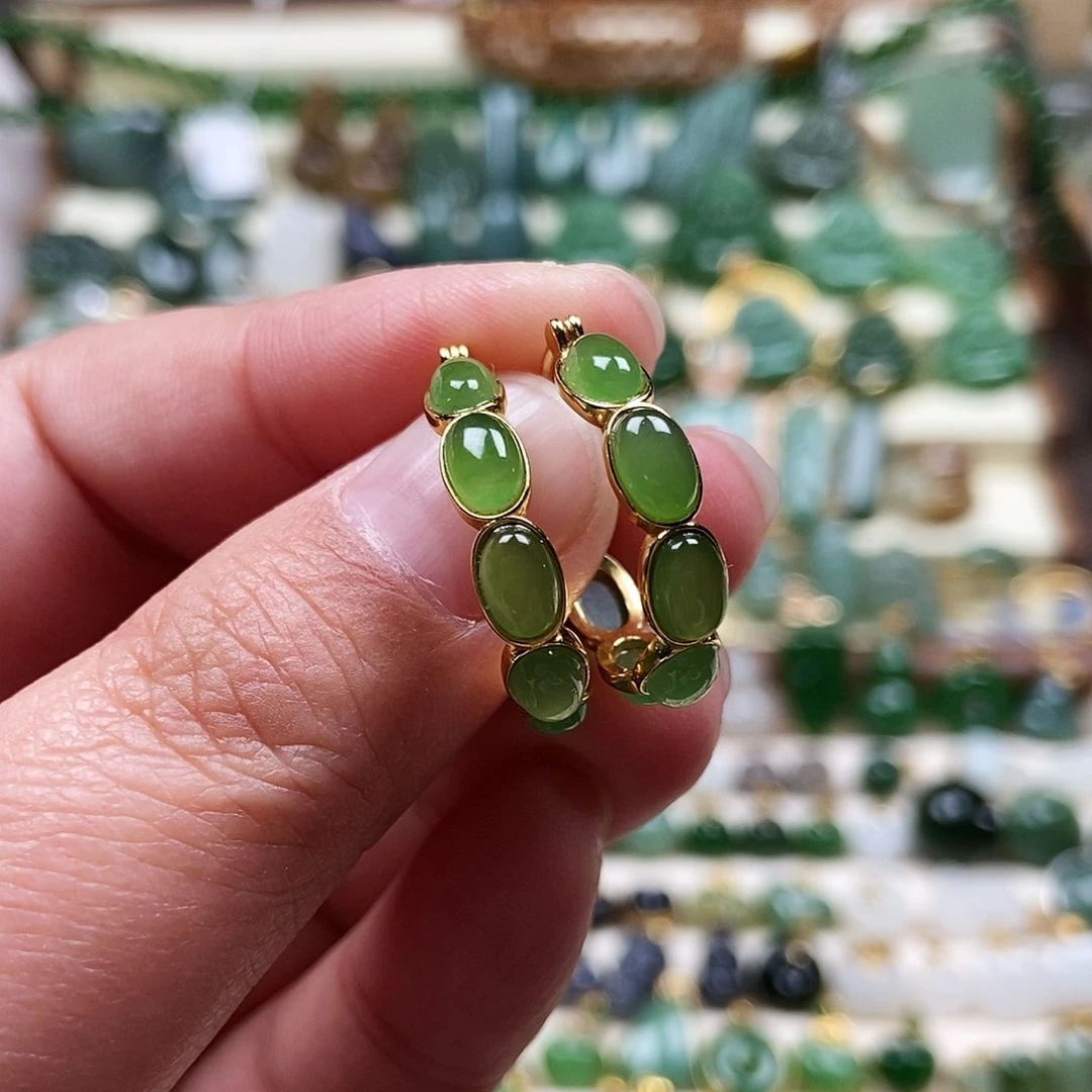 银S925镶嵌和田玉耳饰