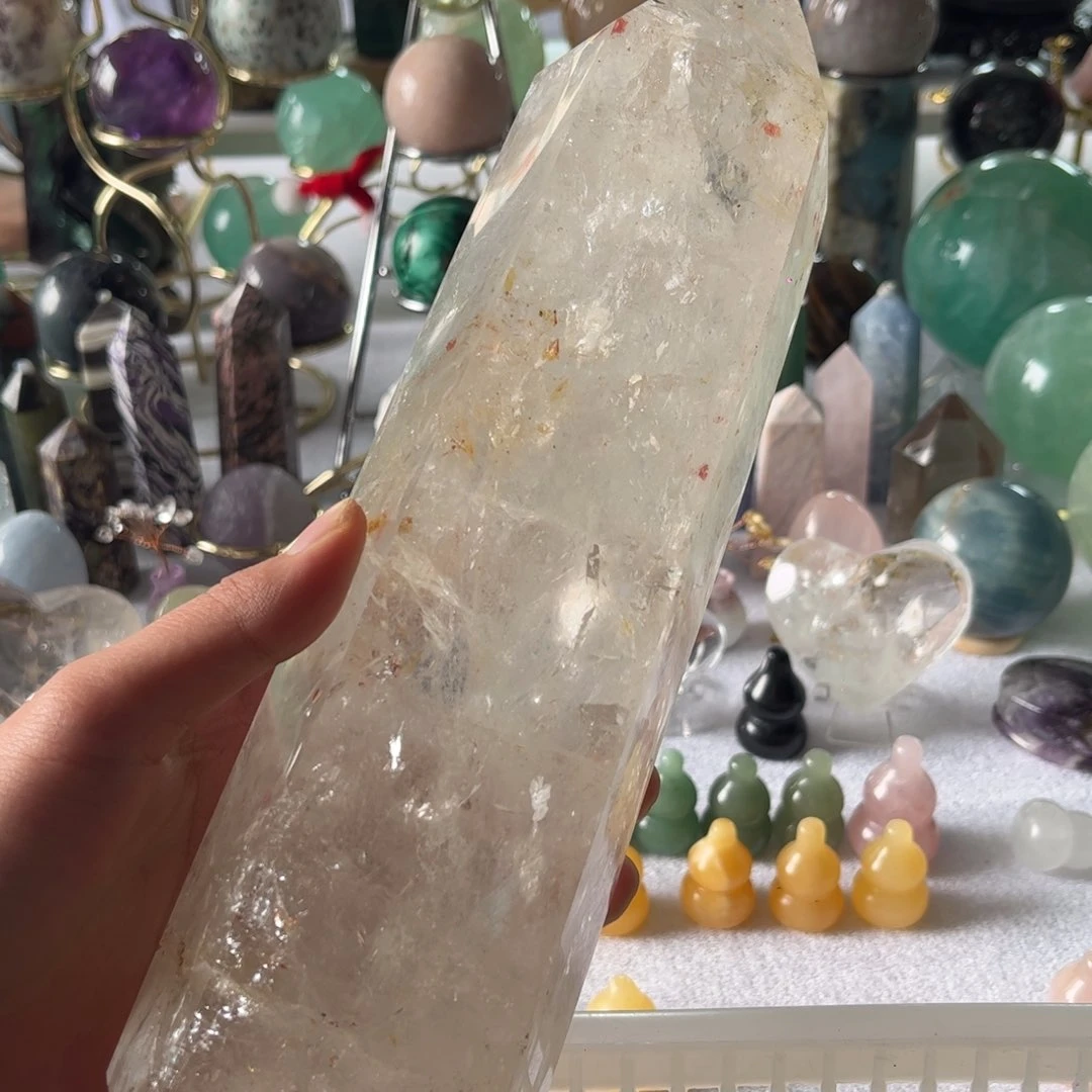 水晶白水晶锦鲤浇花柱未镶嵌小****?