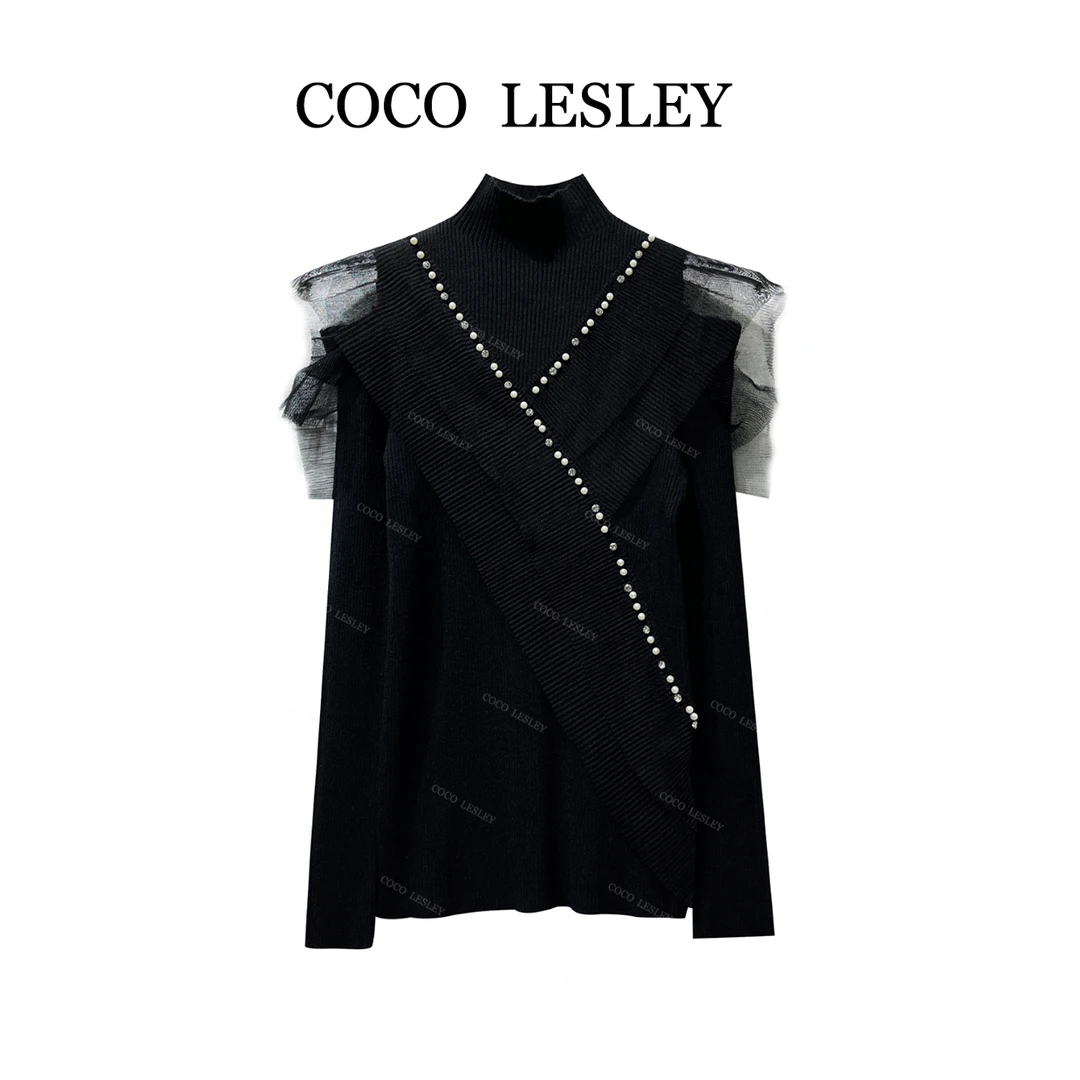 COCO LESLEY/时尚气质高级轻奢蕾丝打底针织衫2626