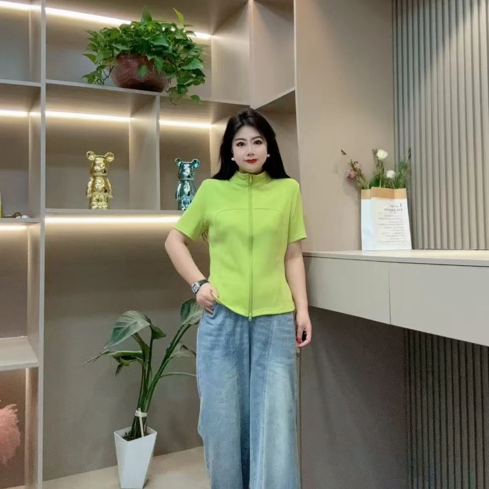 夏季半袖-千 25355 时尚休闲运动收腰拉链显瘦款胖MM大码女装新款