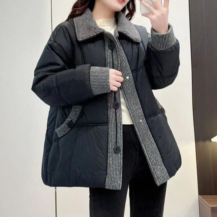 9021短款棉服2025冬季拼接女保暖纯色女装加厚韩版冬季