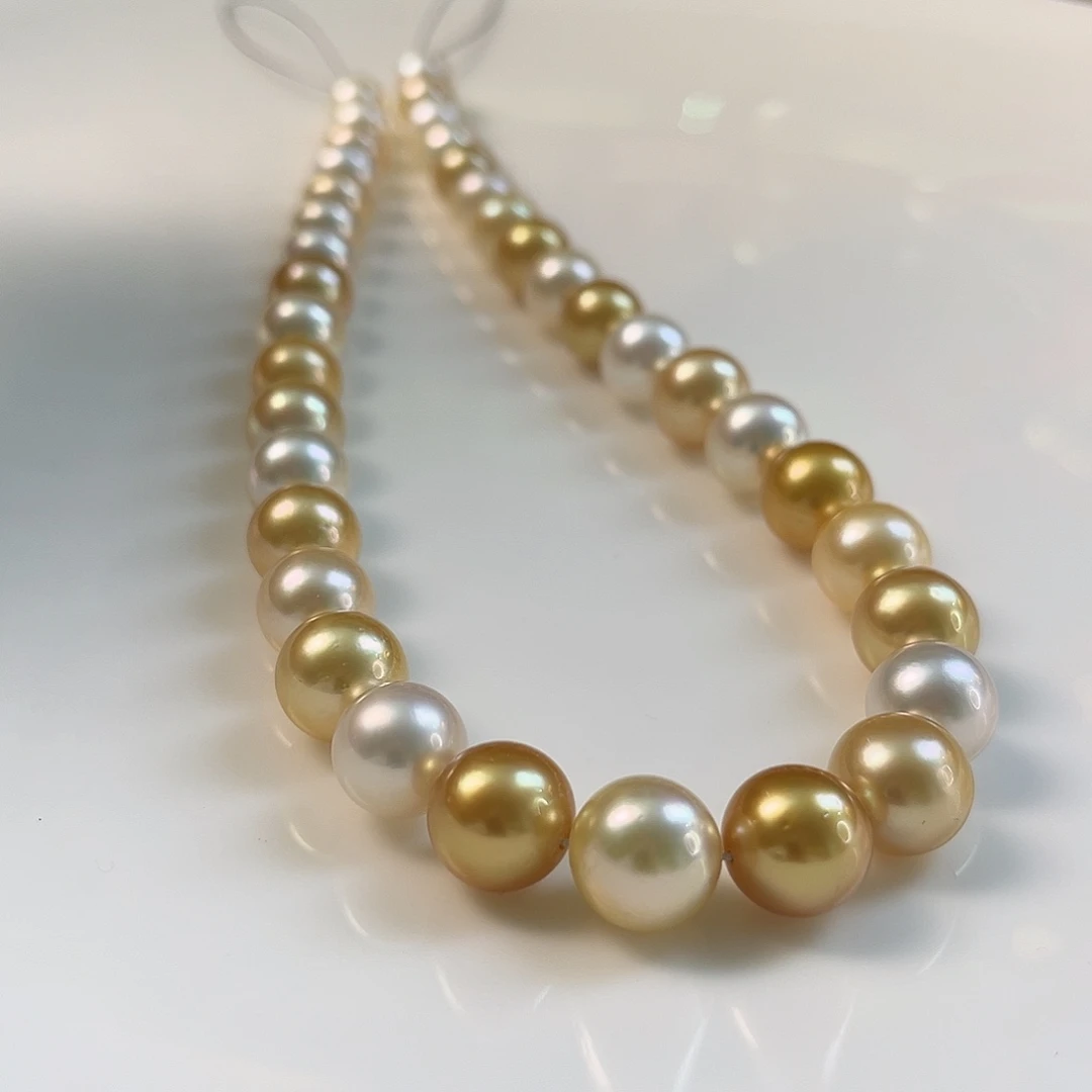 银S925镶嵌颈饰海水珍珠澳白金珠10-12