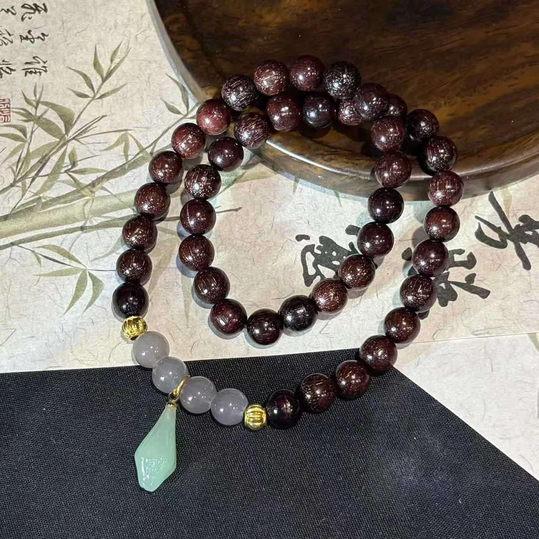 DA-1145-血檀带浅灰隔珠+吊坠