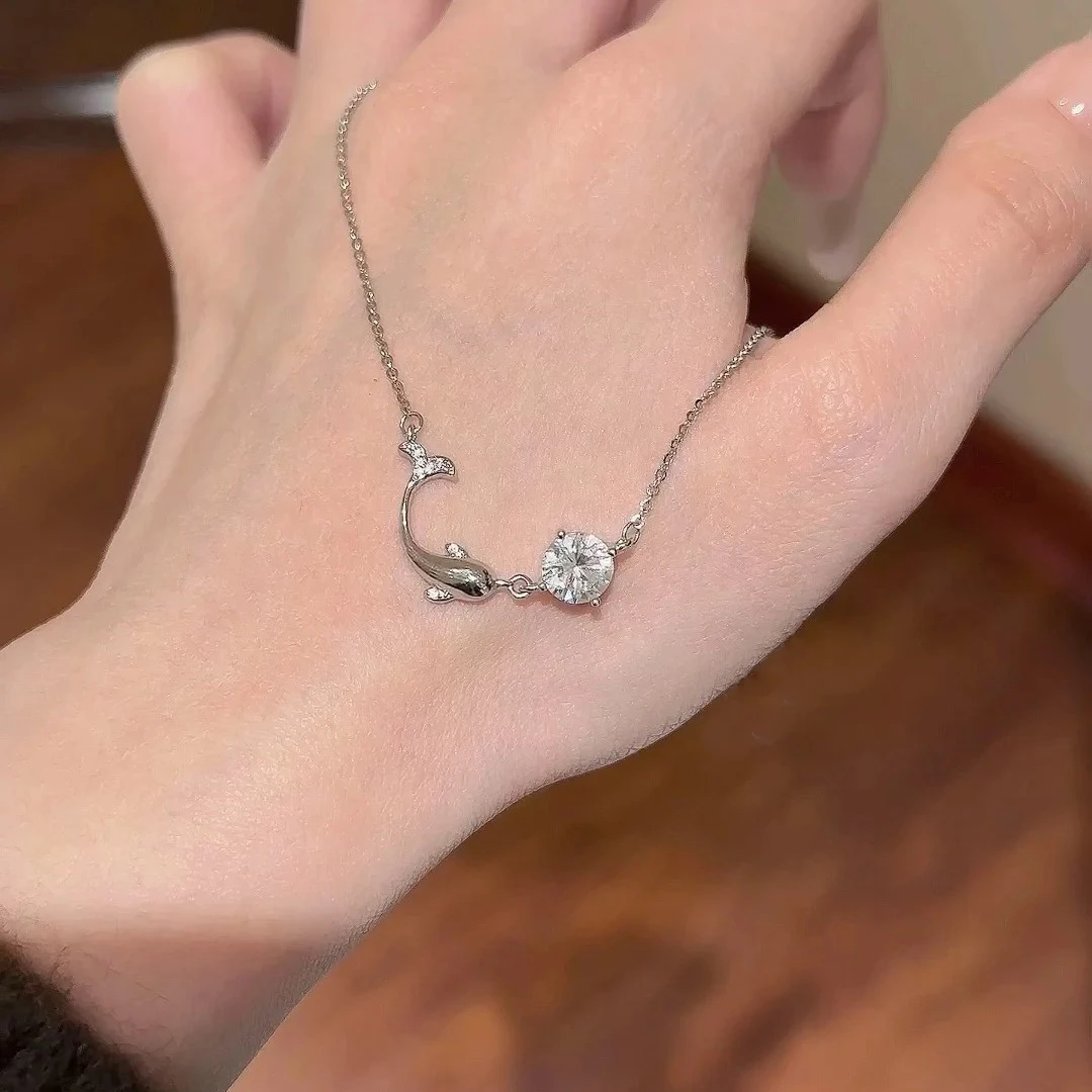 钛钢项链 闪钻海豚项链2025新款简约轻奢小众设计不掉色锁骨