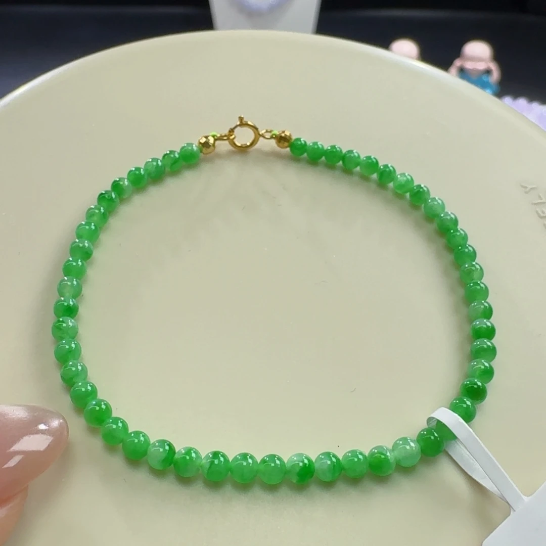 未镶嵌手链翡翠冰飘阳绿花卡3.1