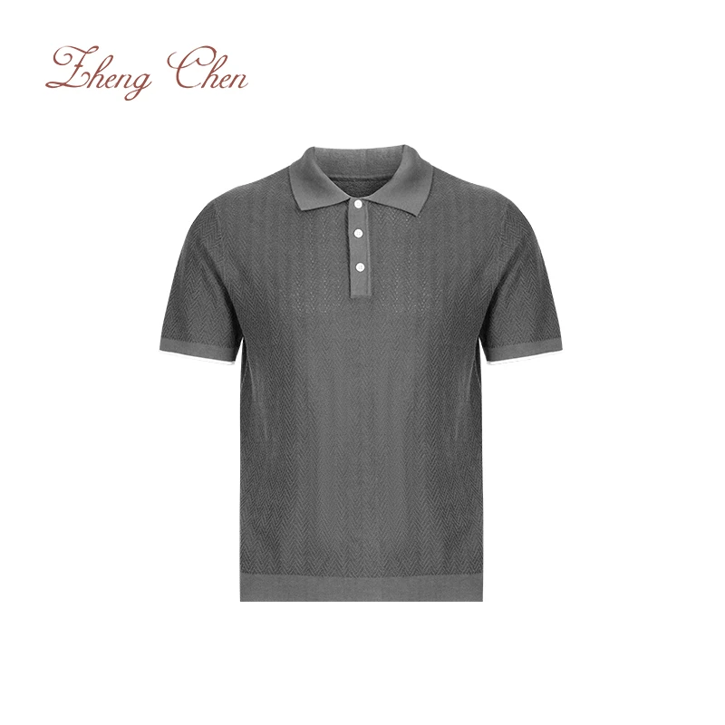 桑蚕丝亚麻棉混纺立体花型POLO C-T96266