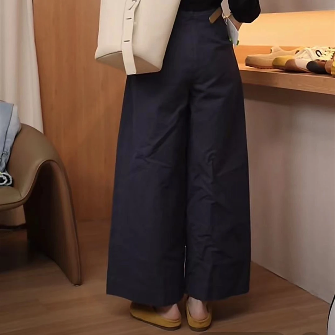 藏蓝色韩版小个子直筒裤女2025春夏新款高腰显瘦日常通勤九分裤子