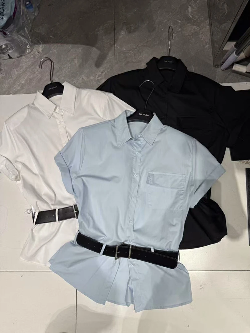 喜糖 福（1xt7626#）气泡蓝、卷边阔版百搭衬衫 6-15