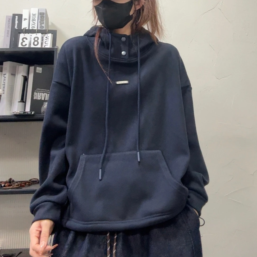 8291厚款加绒复合羊绒宽松休闲百搭口袋帽衫卫衣