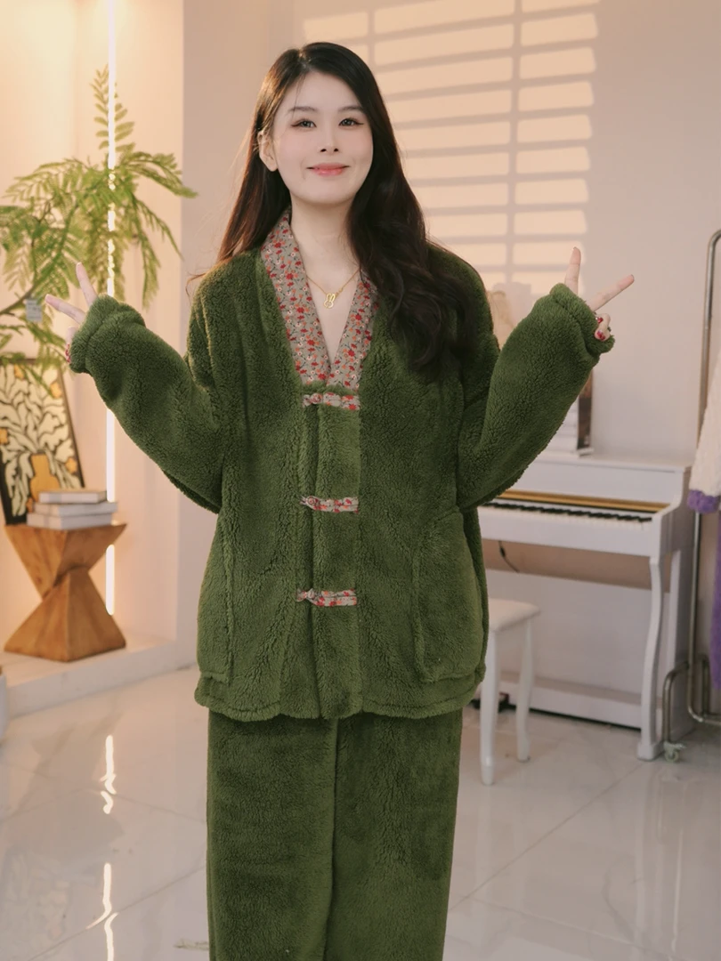 2025秋冬新款时尚绒睡衣可外穿长袖家居服大码春秋紫色 YR