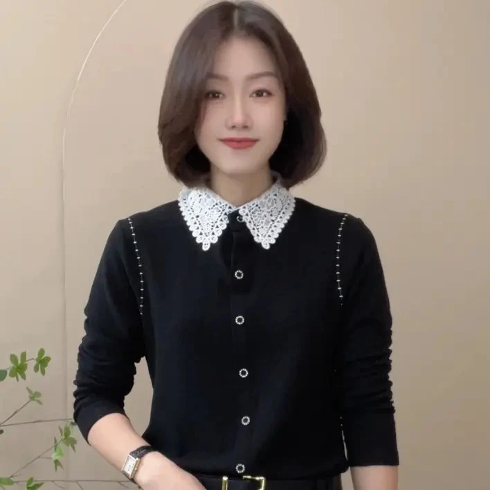 9320秋冬新款拼色娃娃领长袖百搭洋气时尚显瘦修身打底衫女