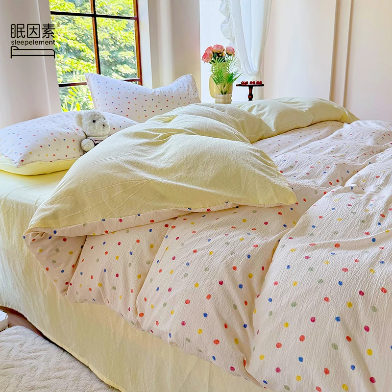 眠因素母婴针织棉碎花四件套木棉皱皱纱清新四件套学生宿舍三件套