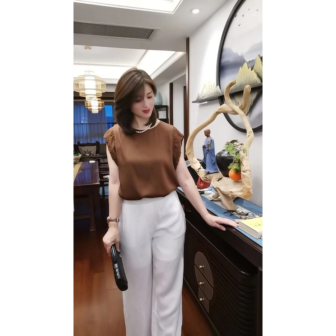 柏澜慧琳-【麻裤】纯色法式宽松休闲风夏季休闲裤洋气时尚B25075-