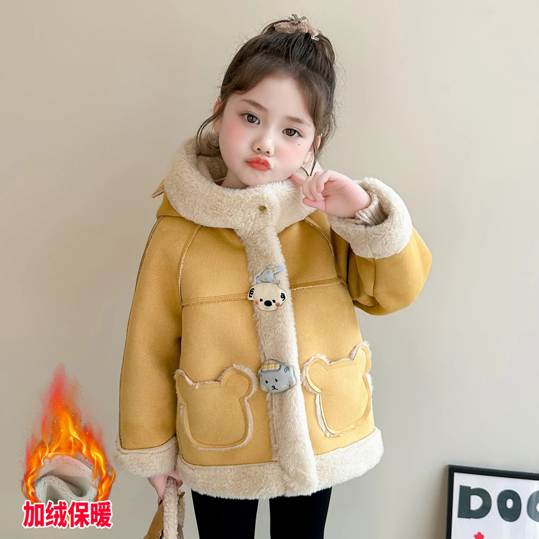 女童外套秋冬款2025冬季新款儿童加厚冬装冬季女宝宝皮毛一体上衣