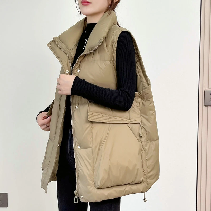 欧版宽松大码白鸭绒马甲女2025秋冬新款休闲保暖背心坎肩马夹外套