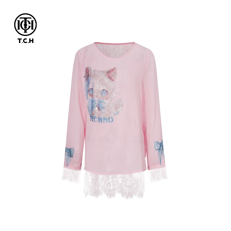 TCH私服烫钻工艺时尚淑女百搭新潮流打底衫女T75A02E5047轻奢tch