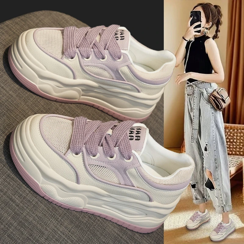 超火2025年夏季新款网面厚底小白鞋女运动休闲经典百搭白色板鞋女