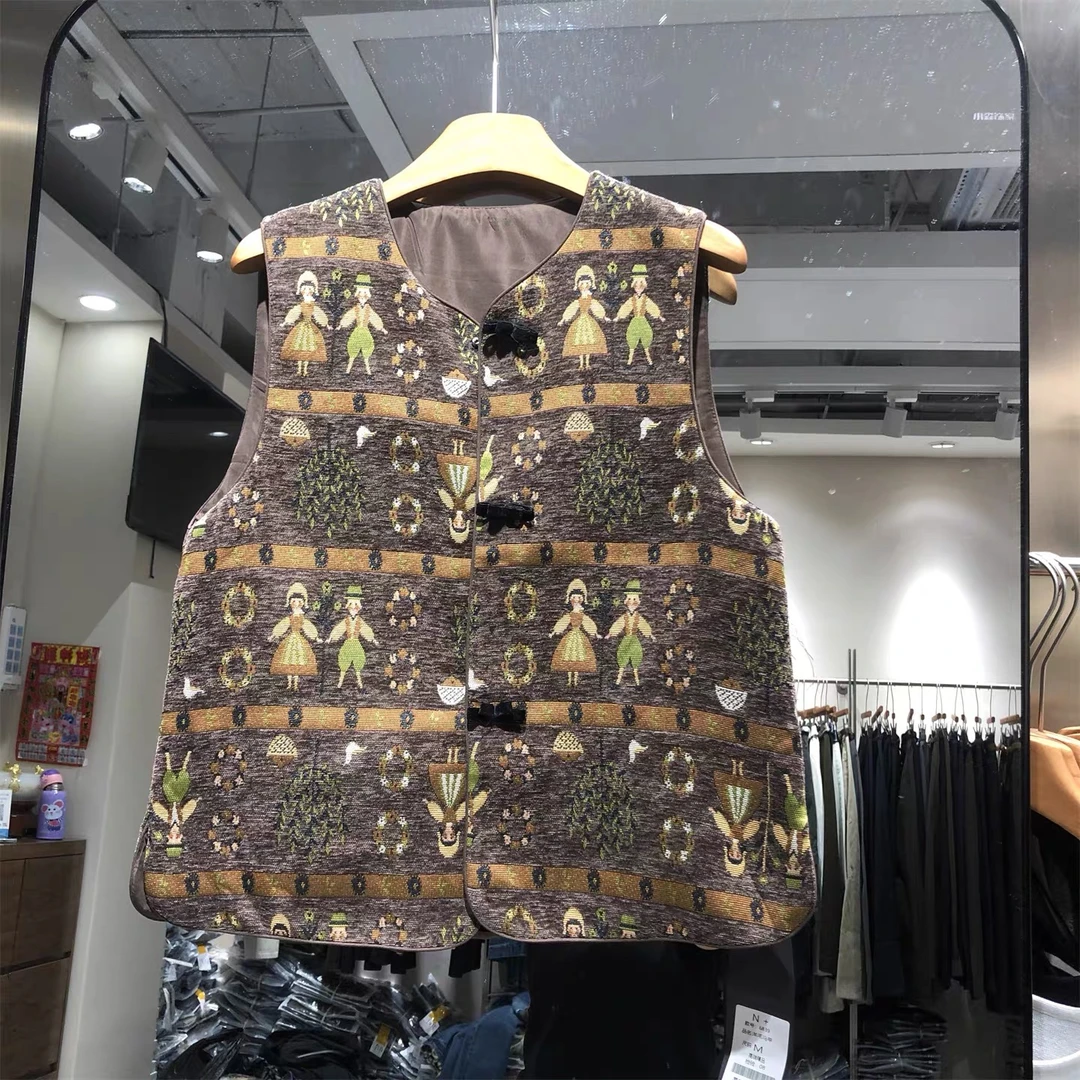 青青家  早秋新款时尚印花马甲重工刺绣马夹-6839
