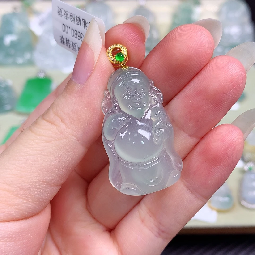 翡翠18K金镶嵌吊坠(不含链)