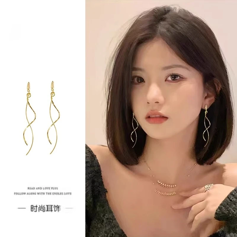 合金耳饰 方圆脸小众独特流苏线条耳环简约轻奢精致耳饰品