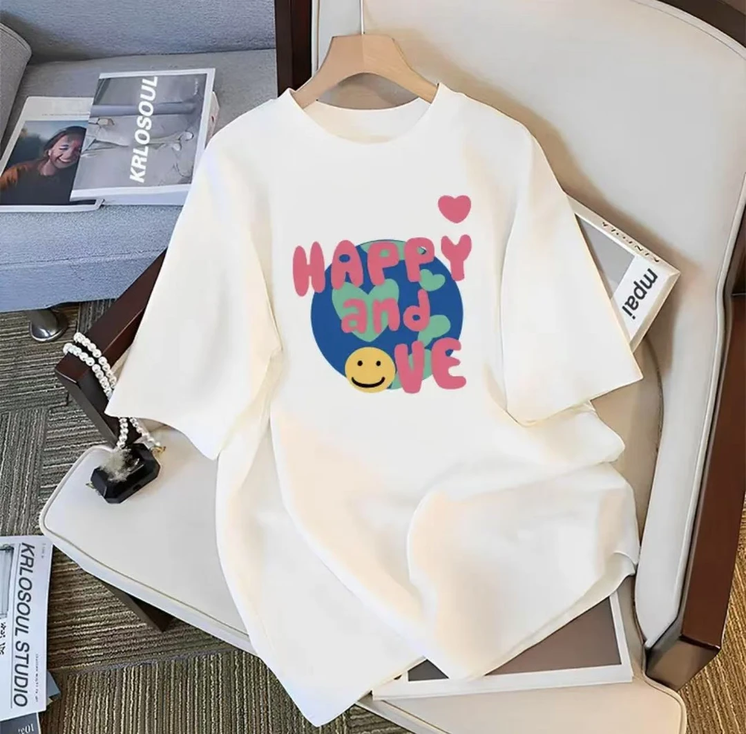 2025夏季短袖休闲透气上衣男女同款圆领印花T恤