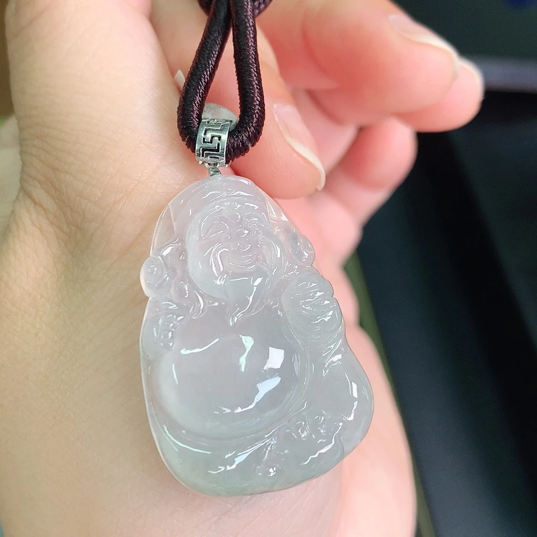 翡翠颈饰18K金镶嵌冰胶财神爷35*23*5