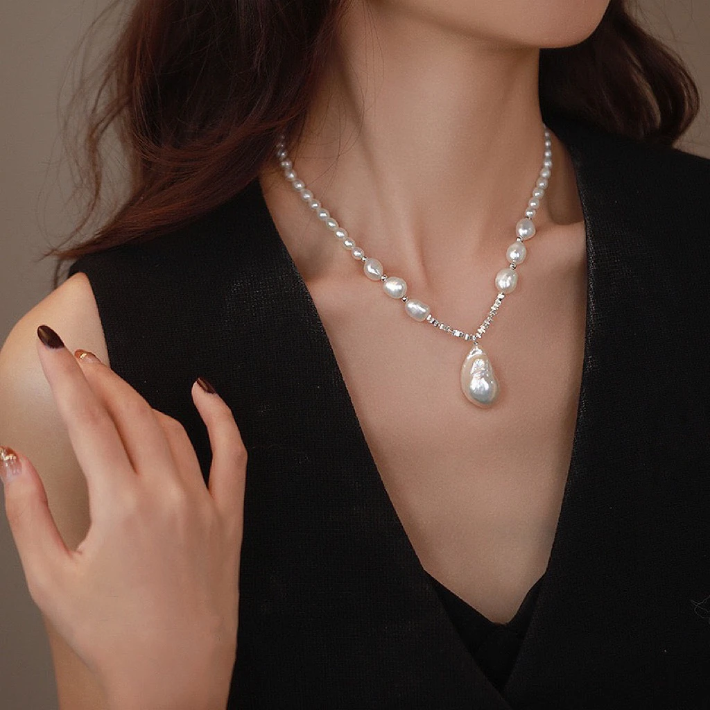 s925银碎银子巴洛克锁骨链女诸暨满天星天然淡水珍珠项链高级感