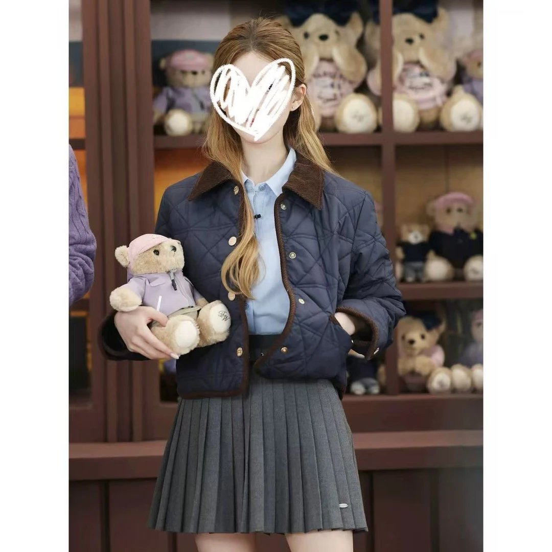 徐秋阳  耀眼菱格  赵露思同款巴恩风撞色菱格绗缝棉服外套13925