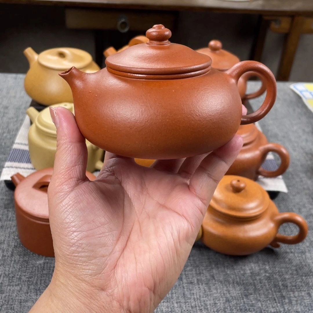 紫砂茶壶红降坡寒江全手纯红40目200