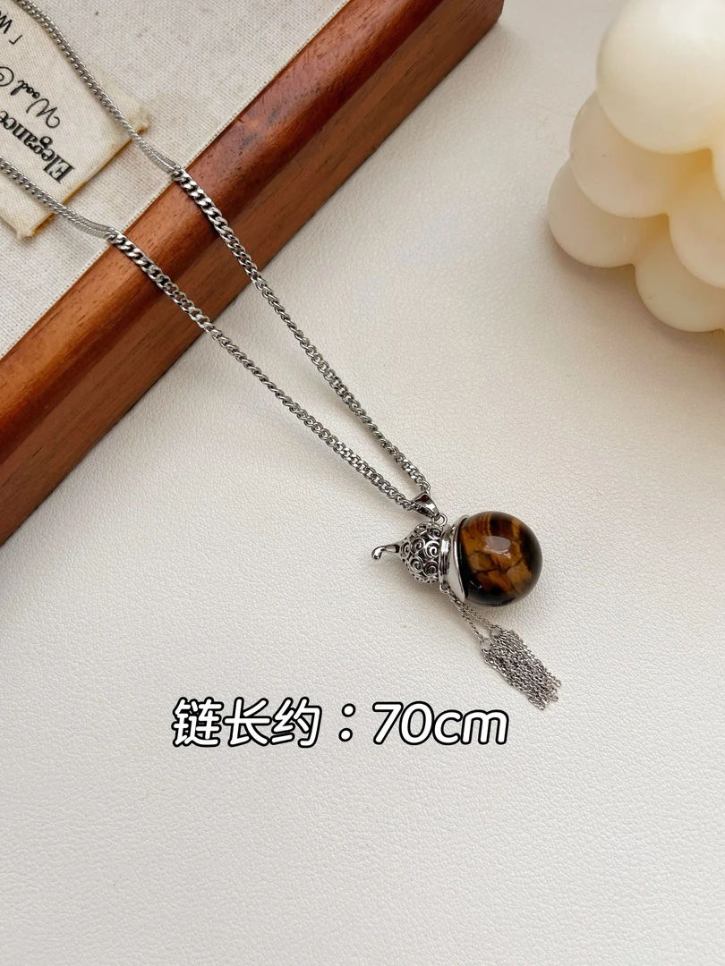 铜合金项链 XL-103新中式复古精致显白虎眼石葫芦流苏毛衣链