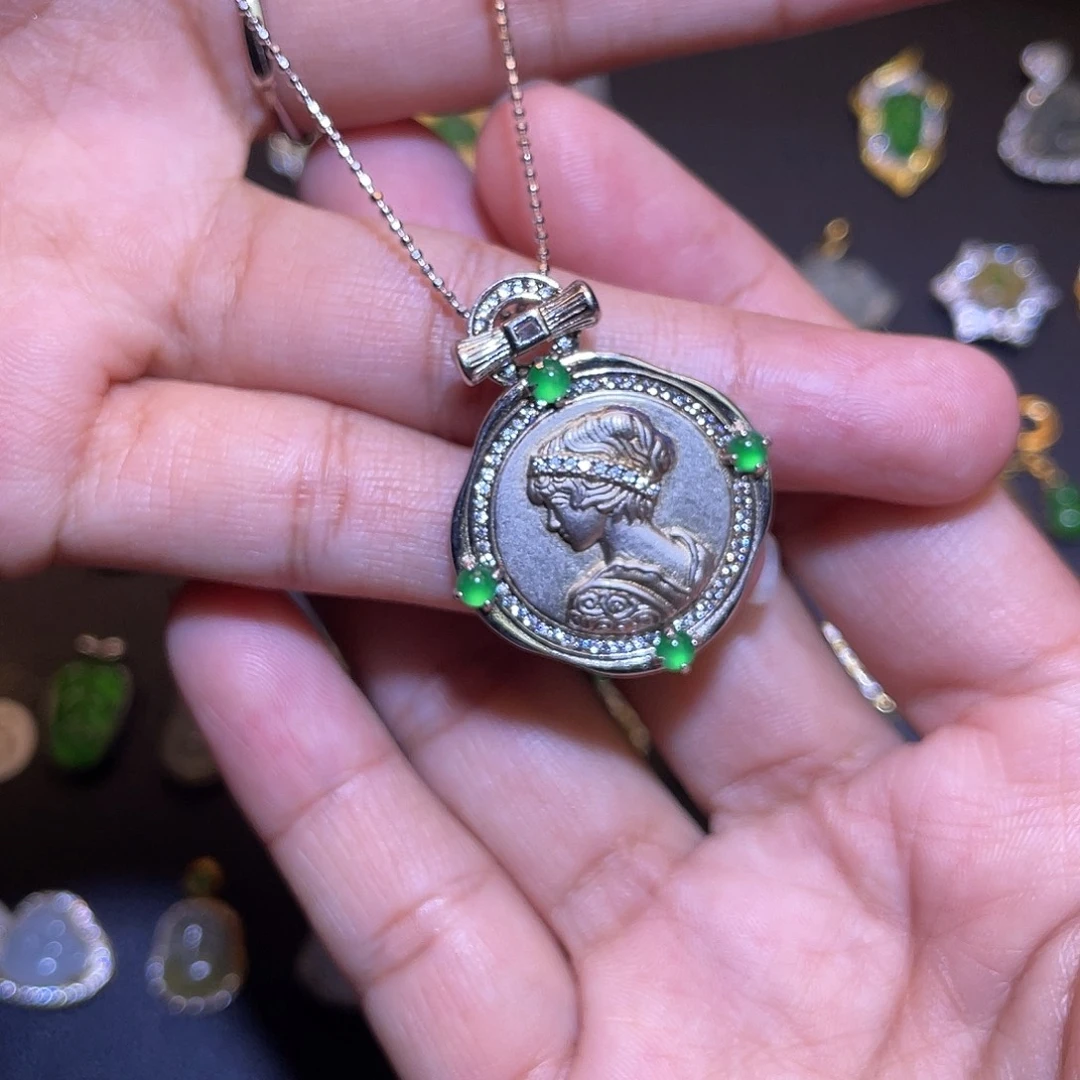 翡翠银S925镶嵌吊坠(不含链)