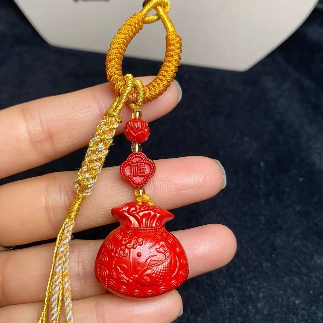 天然辰砂高含量原矿朱砂福袋福满满红砂吊坠挂件