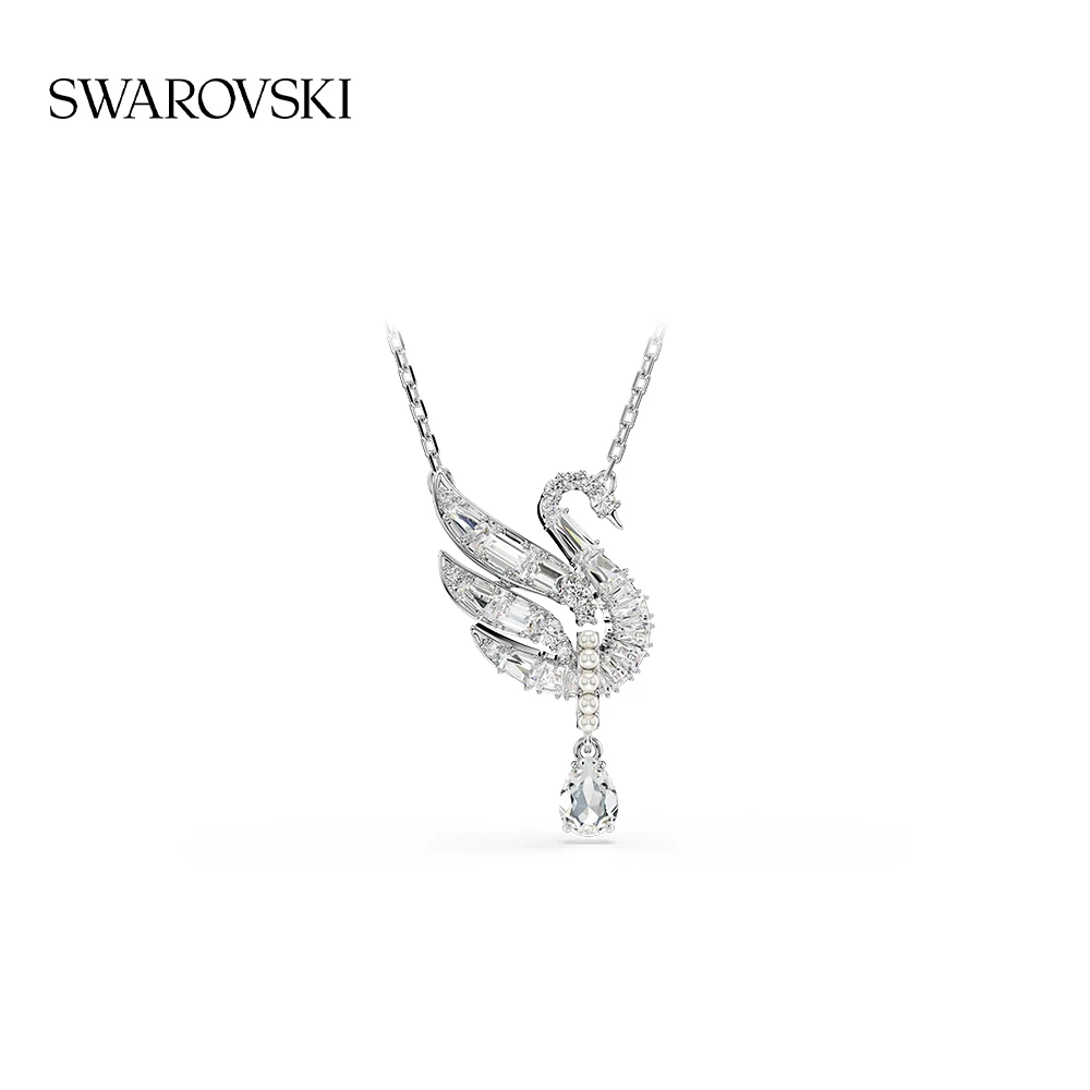Swarovski/施华洛世奇 合金仿水晶吊坠 Swan 链坠 优雅天鹅毛衣链