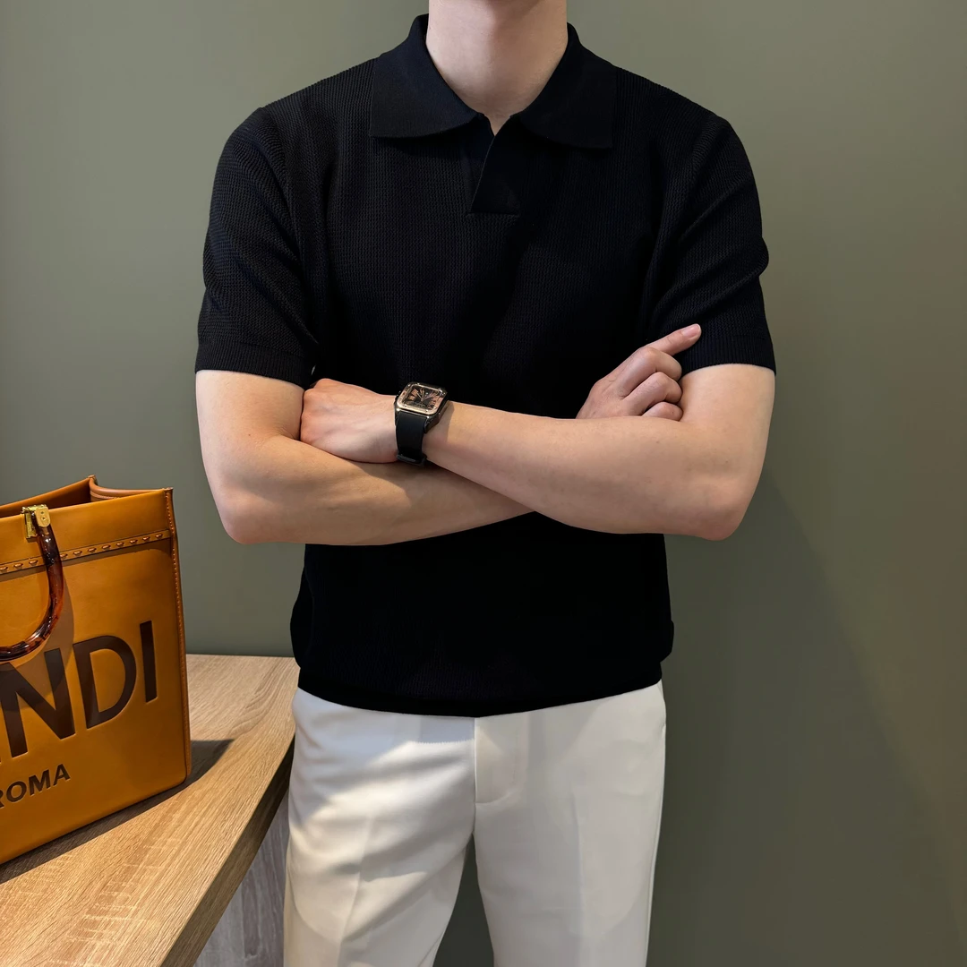 WUSHE物社【轻奢冰丝】意式翻领POLO衫男士夏季薄款针织休闲短袖T恤