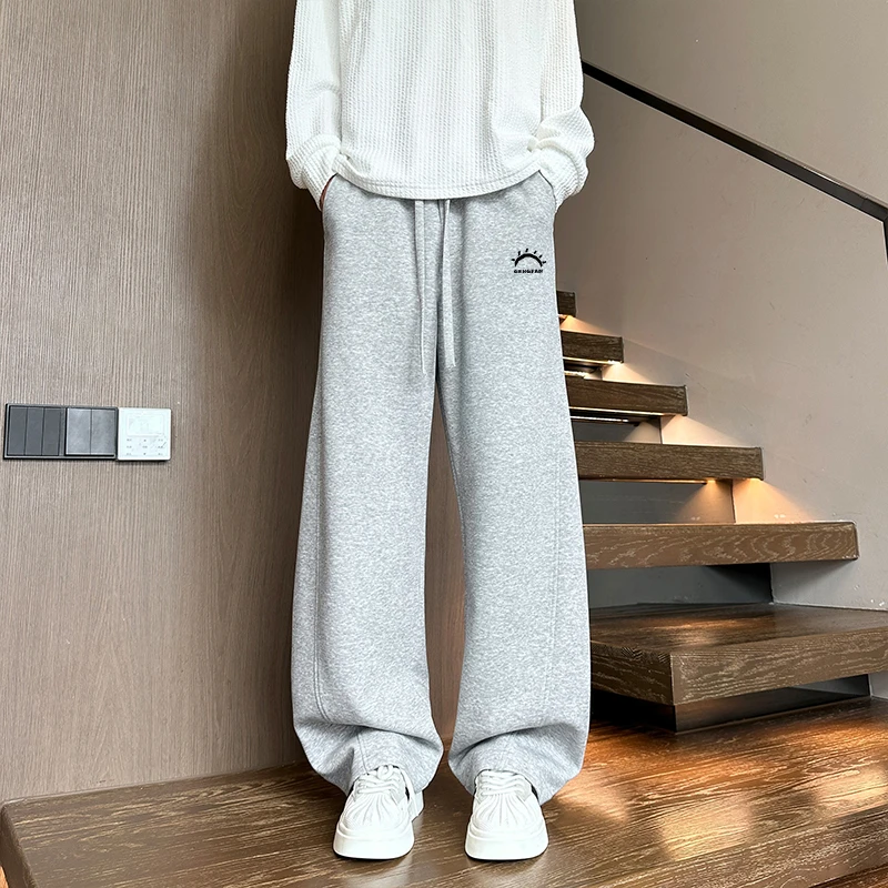 更凡美式高街弯刀裤男女潮牌秋季直筒阔腿裤运动重磅百搭休闲卫裤