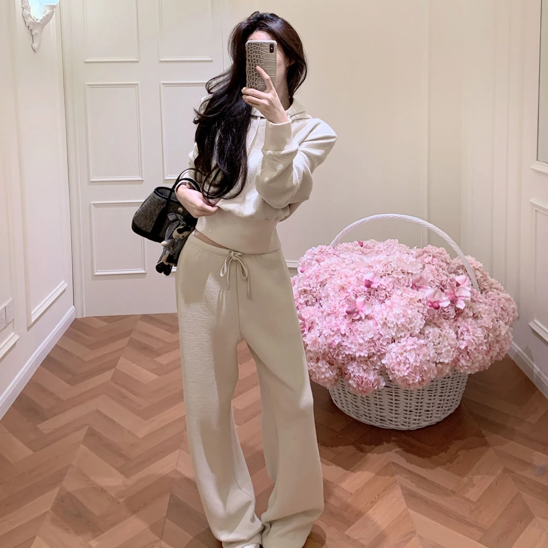 2025秋季韩系穿搭休闲时尚运动慵懒风连帽卫衣阔腿裤子两件套装女