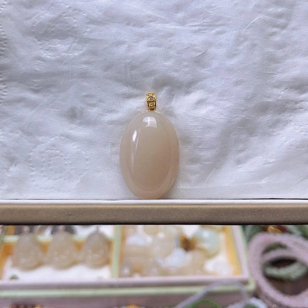 和田玉18K金镶嵌吊坠(不含链)