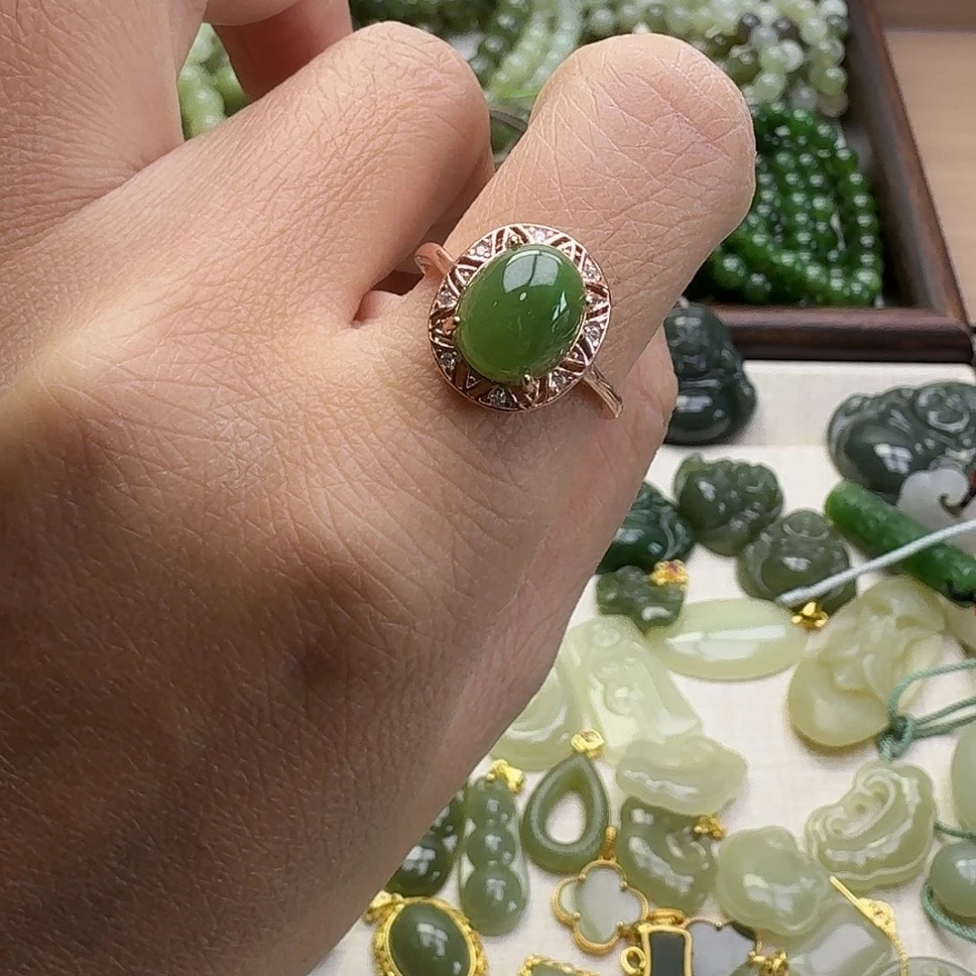 和田玉（碧玉）银S925镶嵌戒指戒指