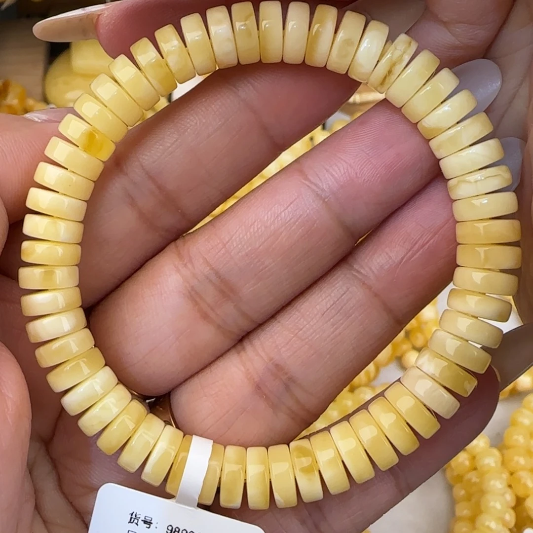 蜜蜡未镶嵌手串浓白花药片手串