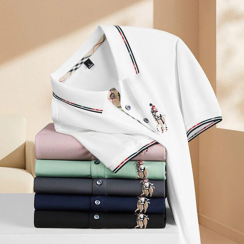 2025夏季商务男士刺绣POLO衫休闲潮流翻领短袖修身韩版T恤5093