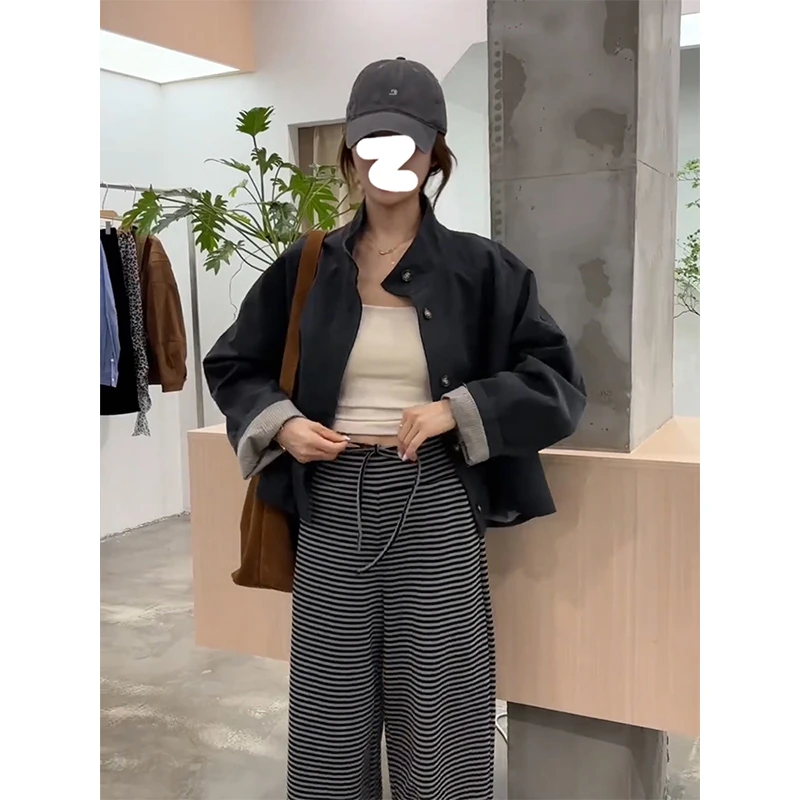 韩版复古风短款工装外套女秋季2025年新款设计感独特休闲立领夹克