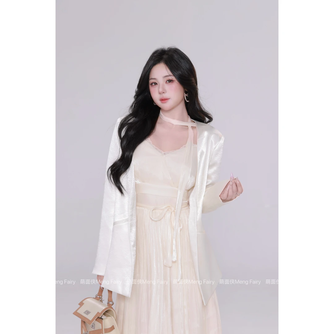 现货萌面侠【香香doll】气质肌理感连衣裙缎感外套套装6376M6548M