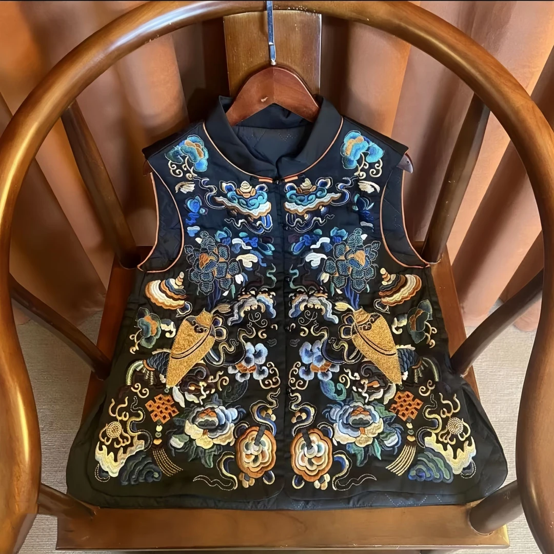 【繁花】新中式高档提花洋气复古百搭刺绣无袖中国风时尚休闲马夹