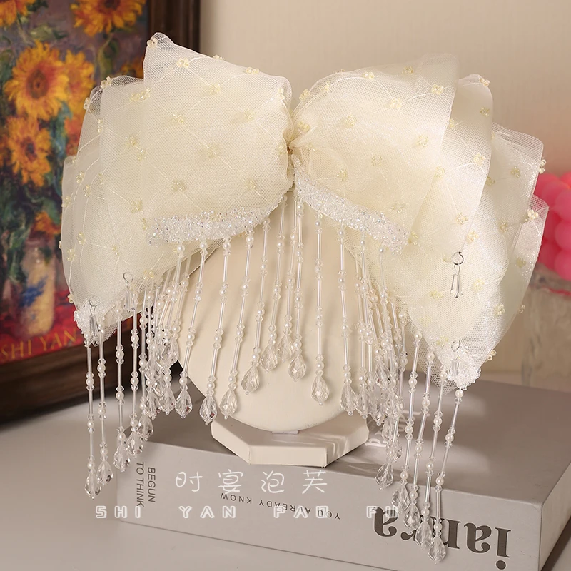 左岸格调弹簧夹蕾丝蝴蝶结流苏发夹气质优雅氛围小香风百搭一字夹