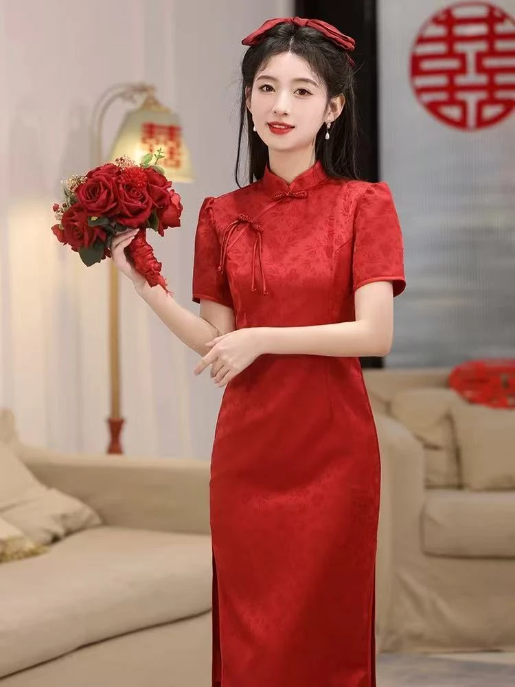 JFX聚红色旗袍敬酒服新娘改良年轻款结婚订婚礼服连衣裙新中式