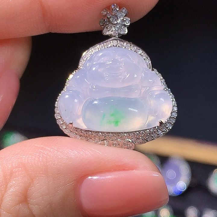 翡翠18K金镶嵌吊坠(不含链)