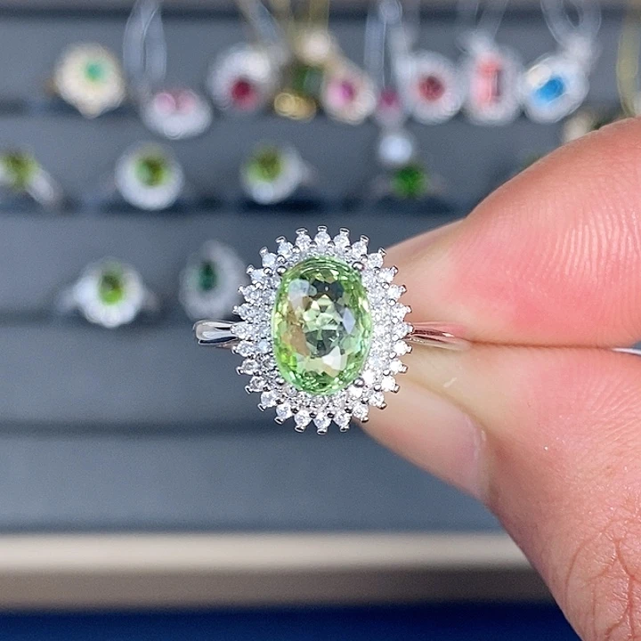 绿色碧玺戒指银S925镶嵌